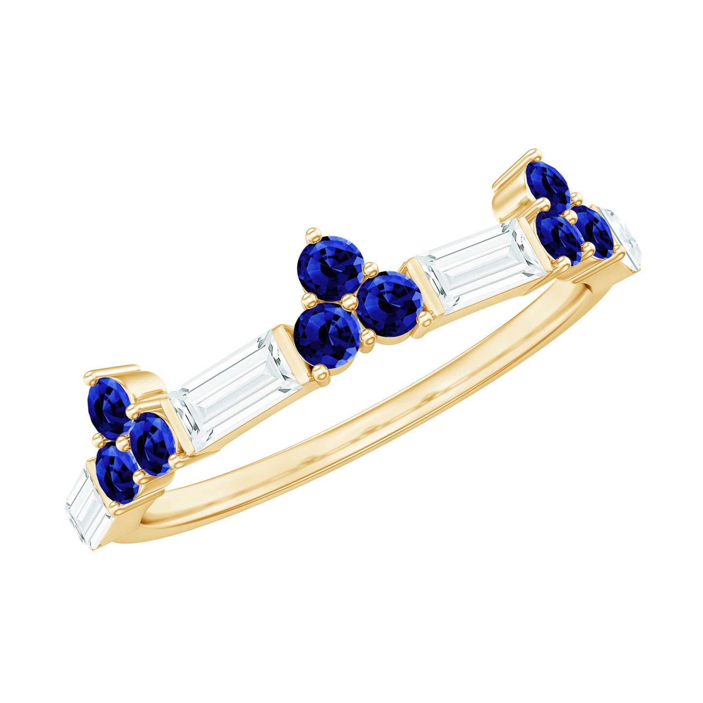 Certified Lab Blue Sapphire Half Eternity Anniversary Ring with Moissanite