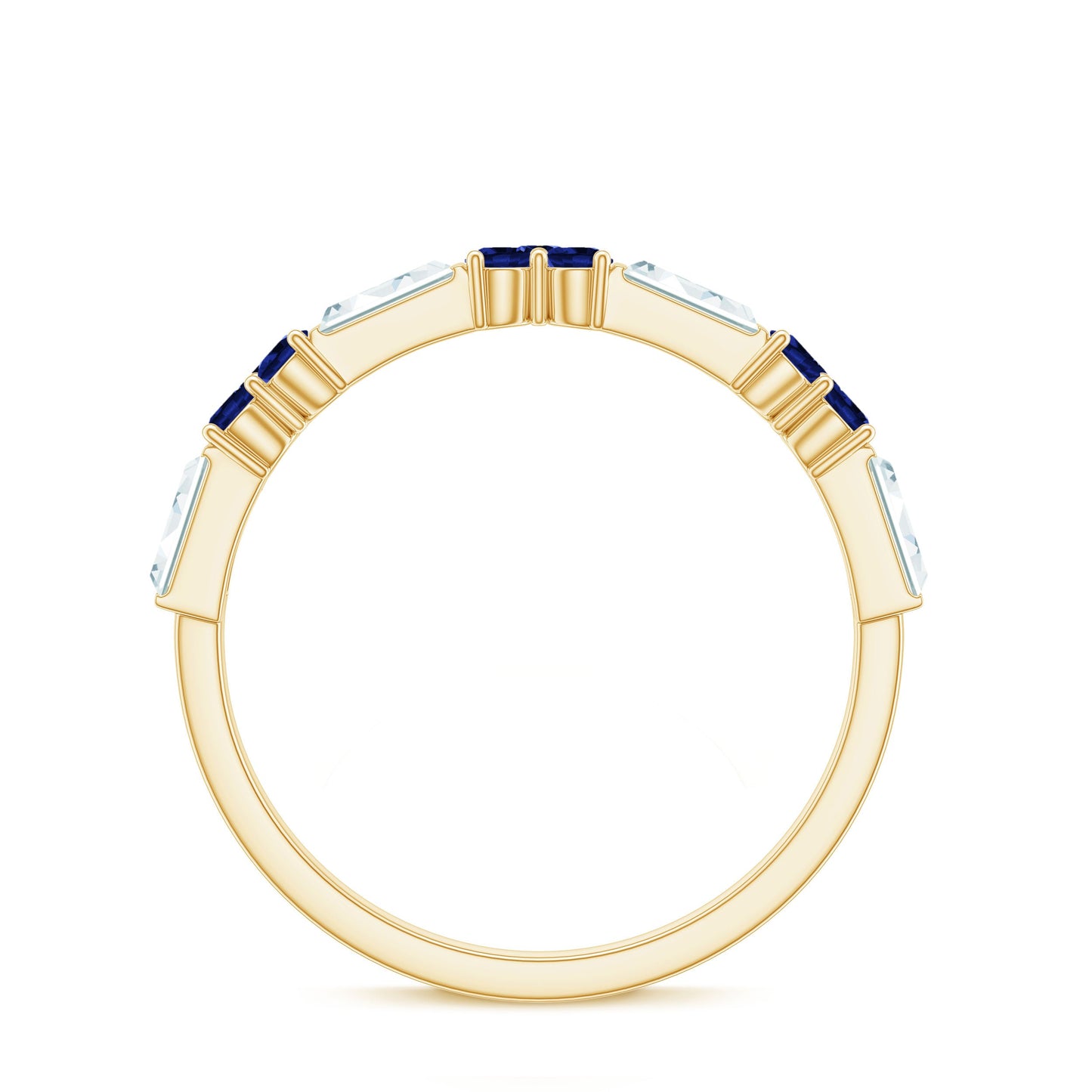 Certified Lab Blue Sapphire Half Eternity Anniversary Ring with Moissanite