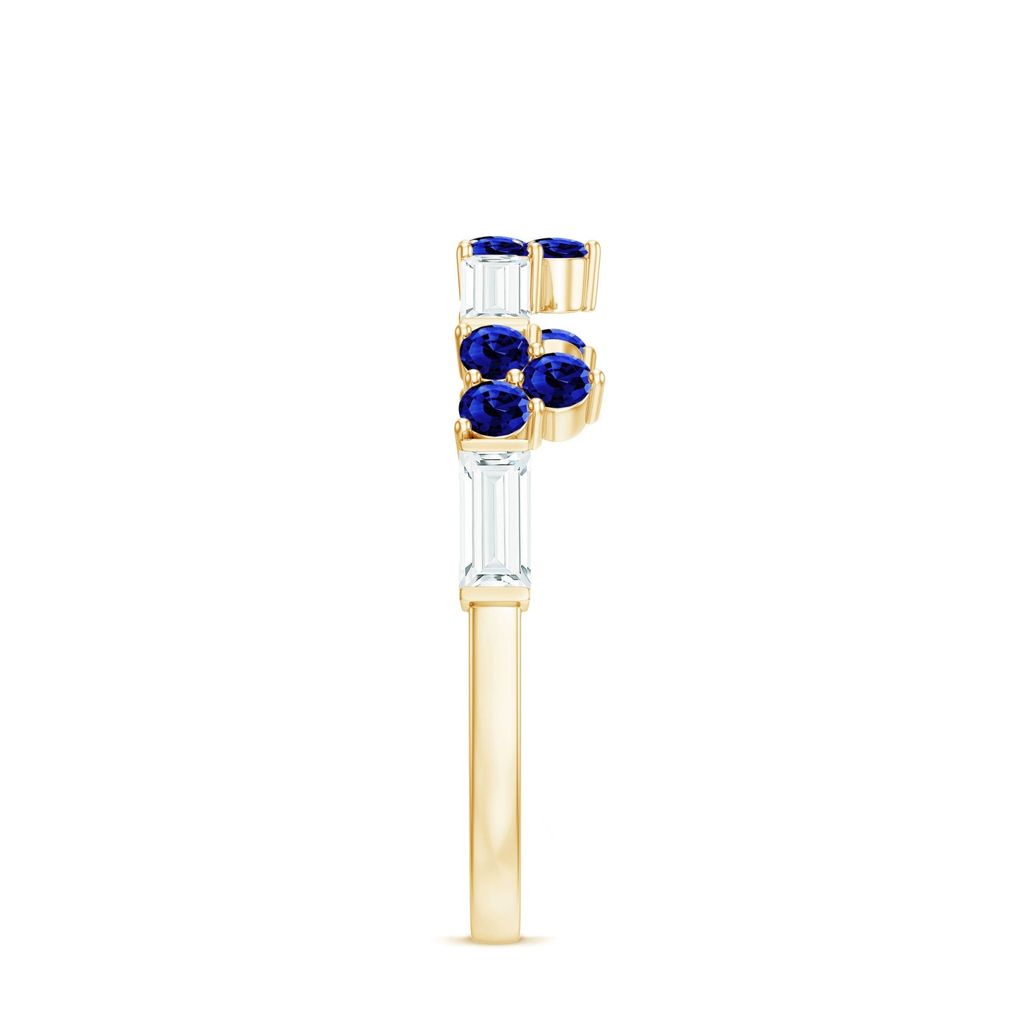 Certified Lab Blue Sapphire Half Eternity Anniversary Ring with Moissanite