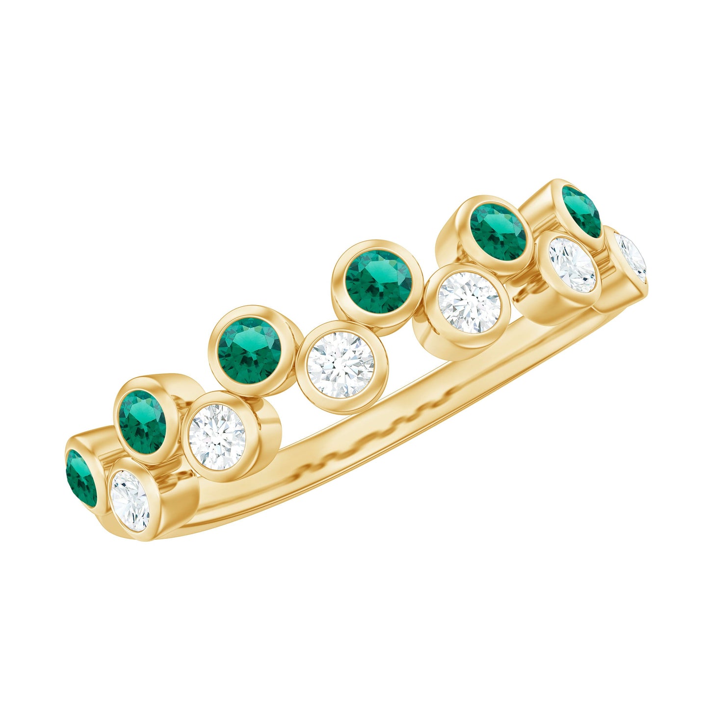 Bezel Set Lab Grown Emerald and Diamond Half Eternity Ring