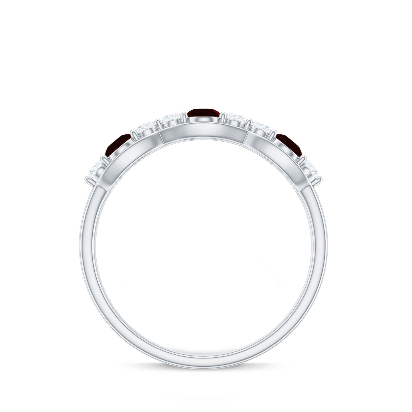 Natural Garnet Half Eternity Ring with Diamond