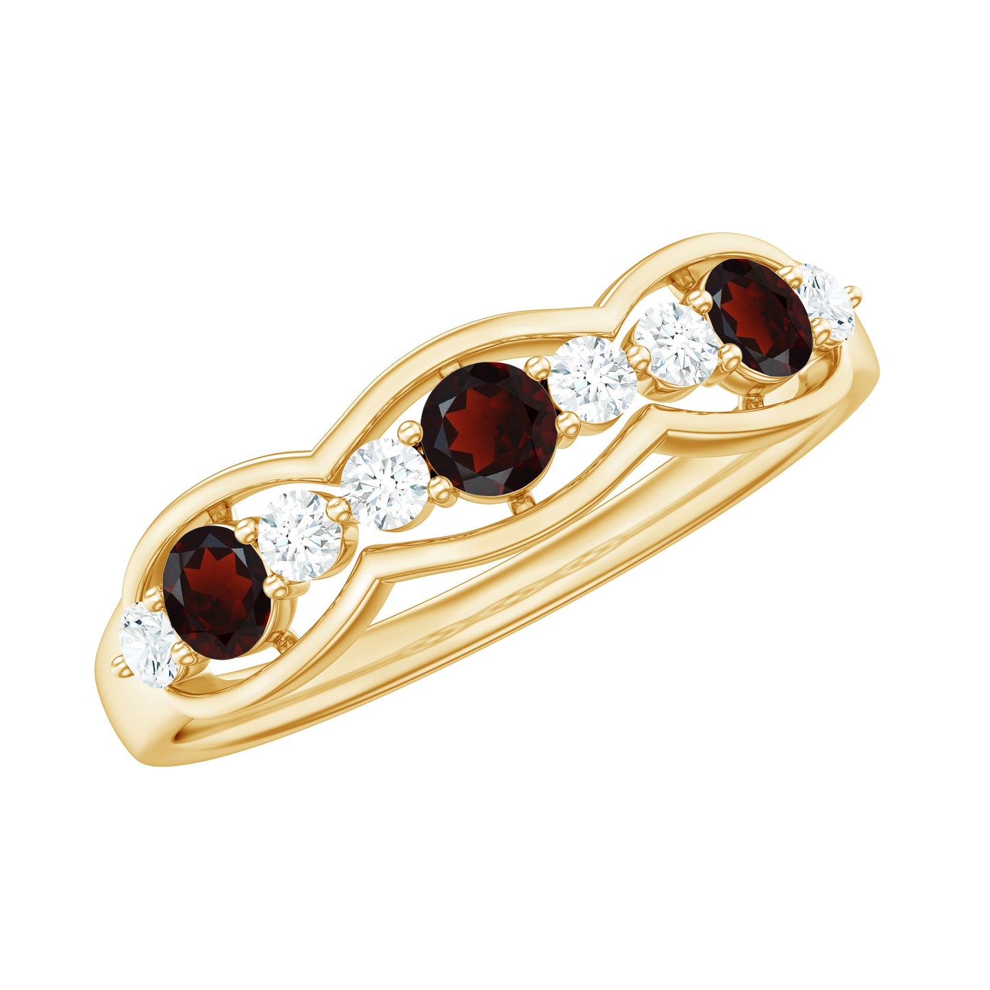 Natural Garnet Half Eternity Ring with Diamond