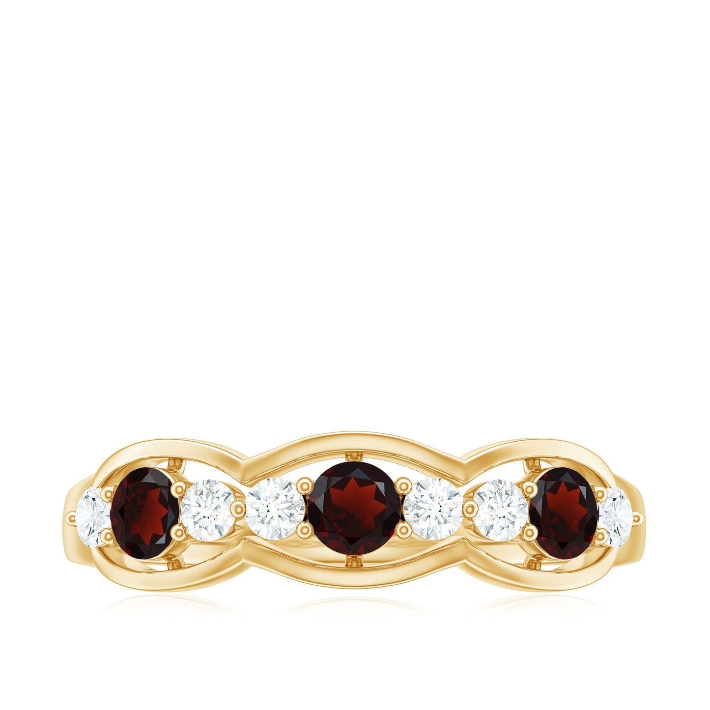 Natural Garnet Half Eternity Ring with Diamond