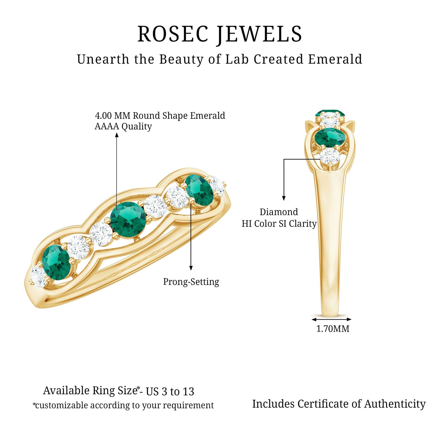 Certified Lab Grown Emerald Diamond Half Eternity Anniversary Ring