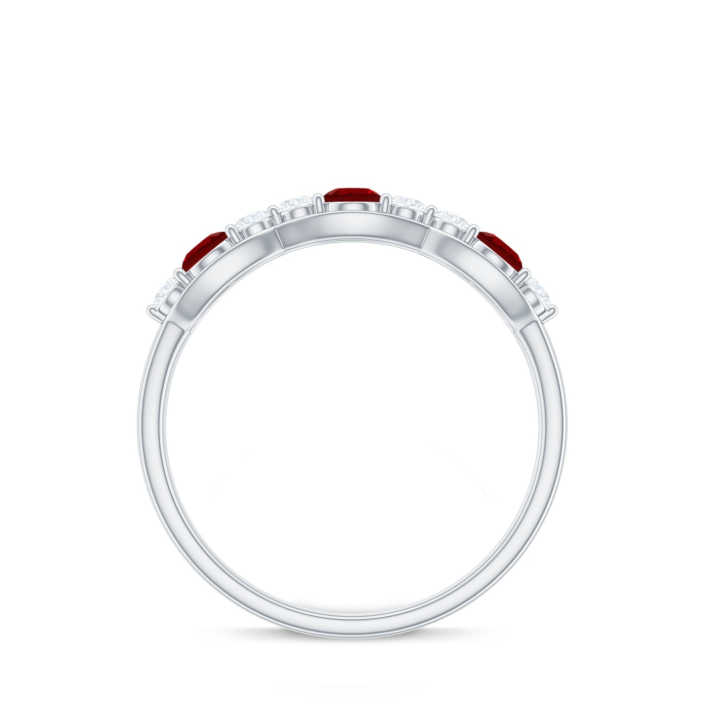 Round Shape Certified Created Ruby and Diamond Anniversary Ring