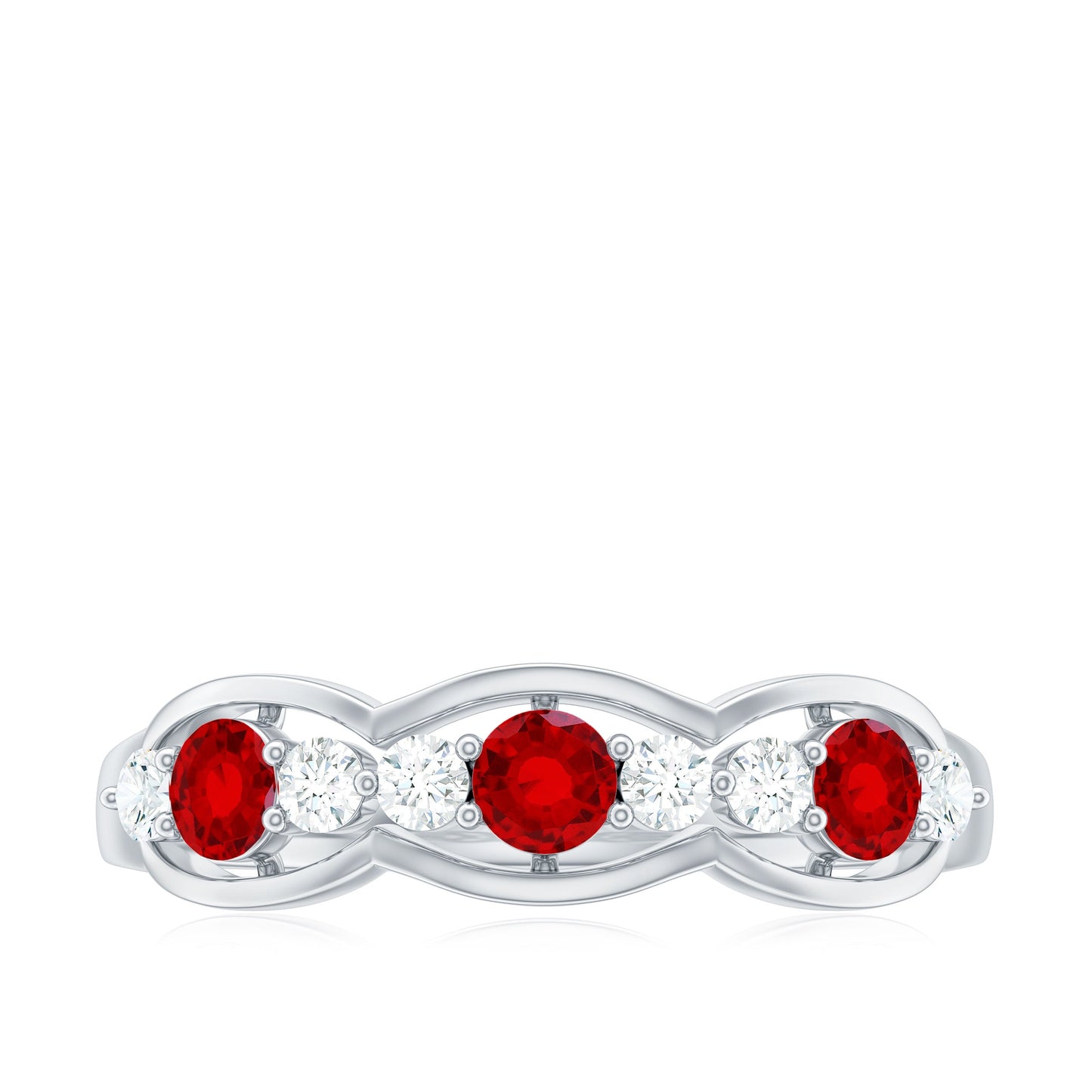 Round Shape Certified Created Ruby and Diamond Anniversary Ring