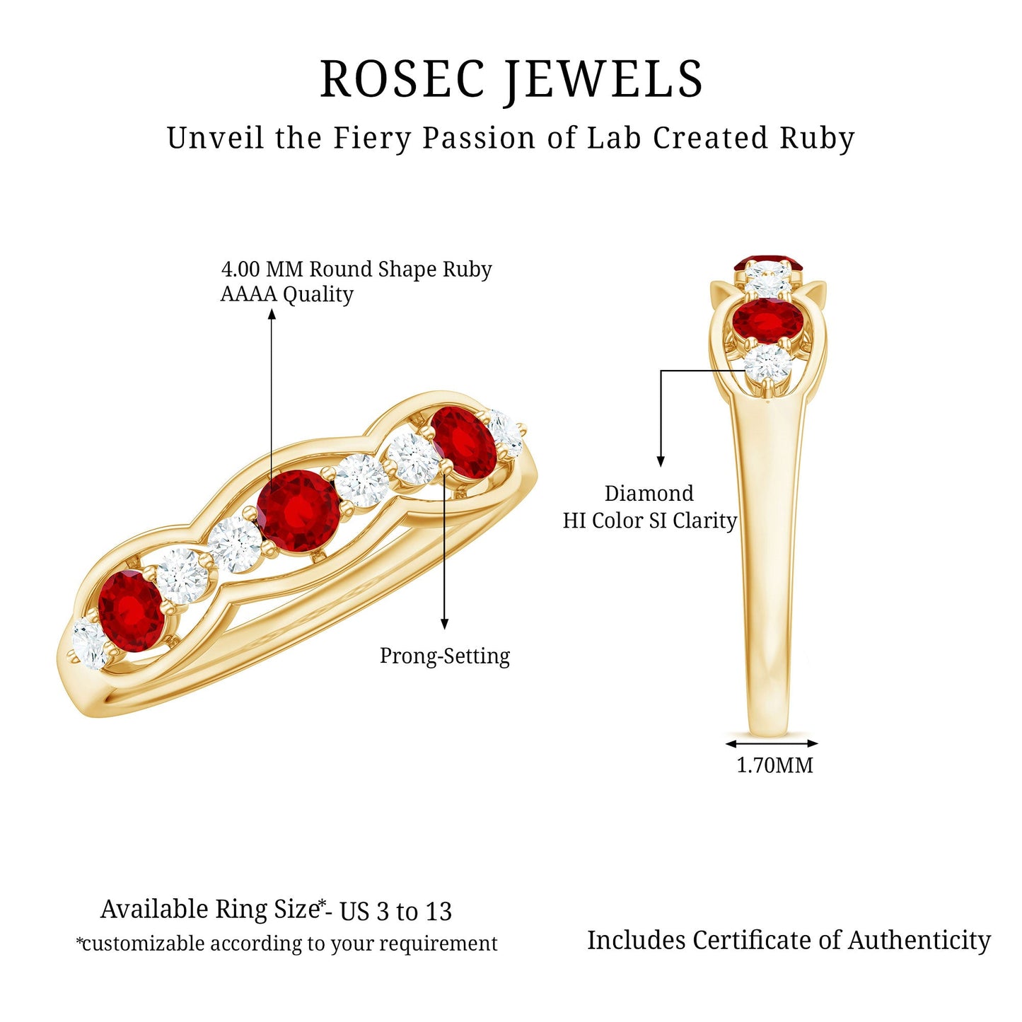 Round Shape Certified Created Ruby and Diamond Anniversary Ring