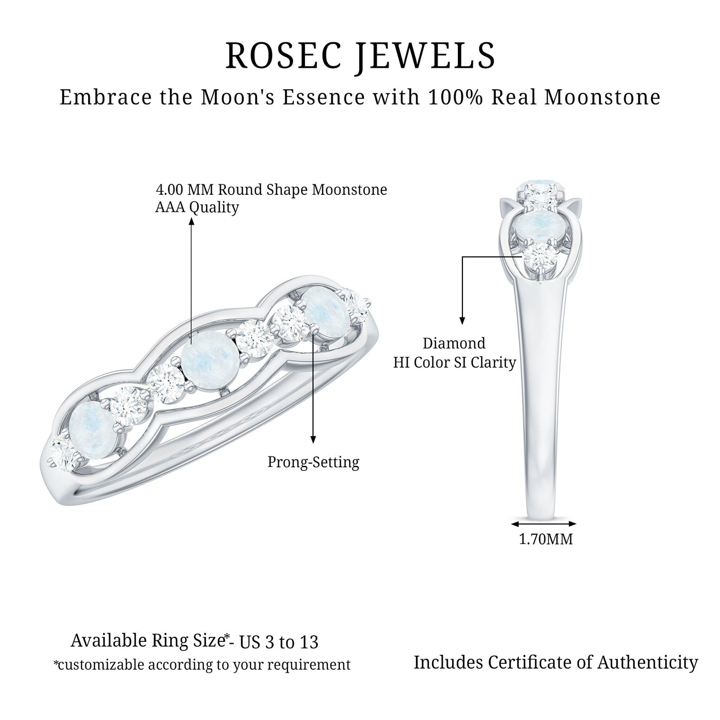 Moonstone and Diamond Wedding Anniversary Ring