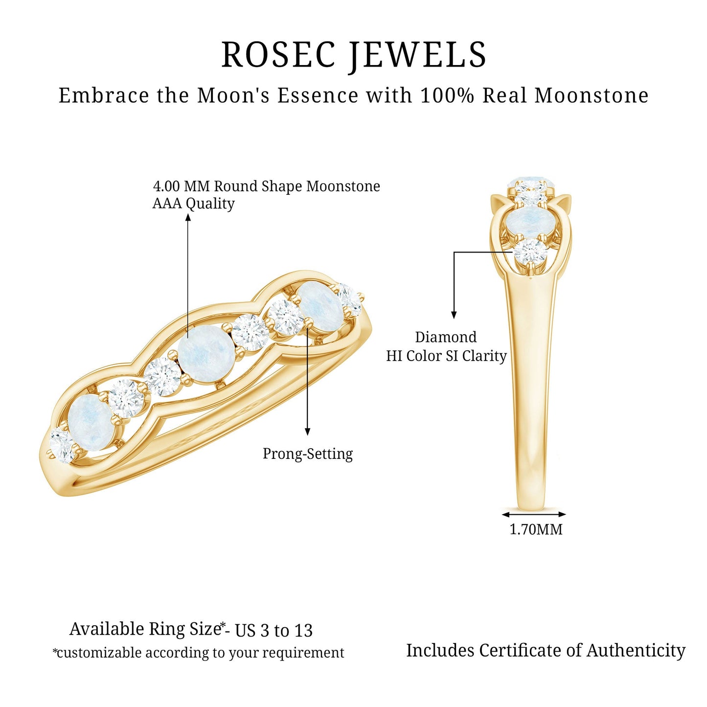 Moonstone and Diamond Wedding Anniversary Ring