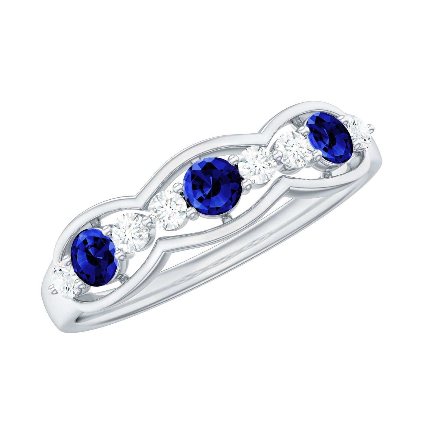 Certified Lab Grown Blue Sapphire Half Eternity Ring with Diamond