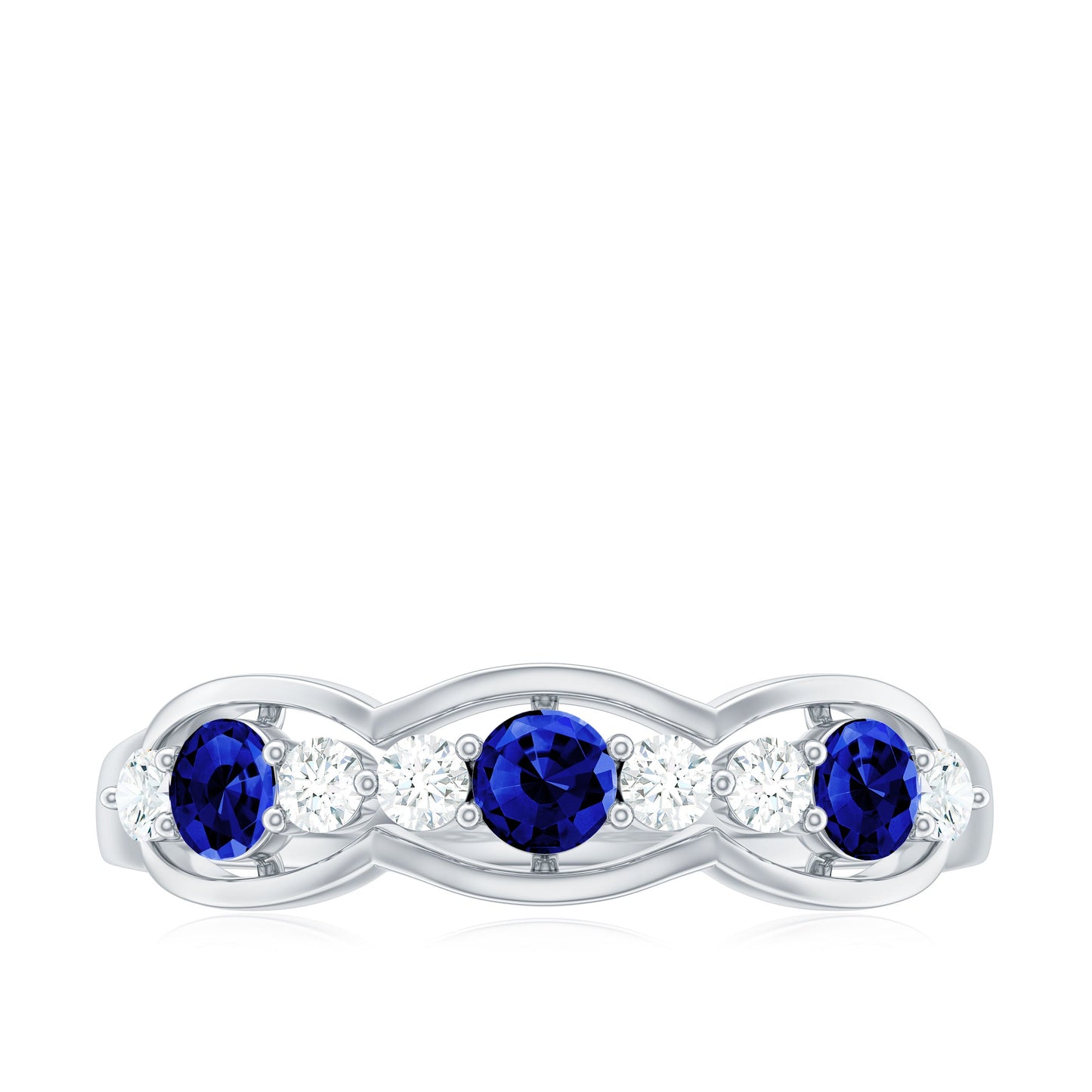 Certified Lab Grown Blue Sapphire Half Eternity Ring with Diamond