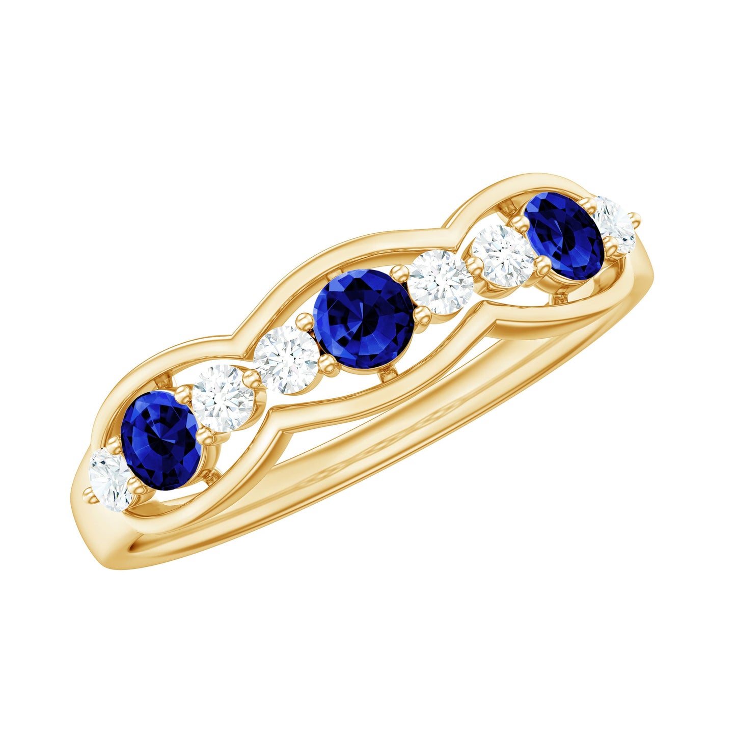 Certified Lab Grown Blue Sapphire Half Eternity Ring with Diamond