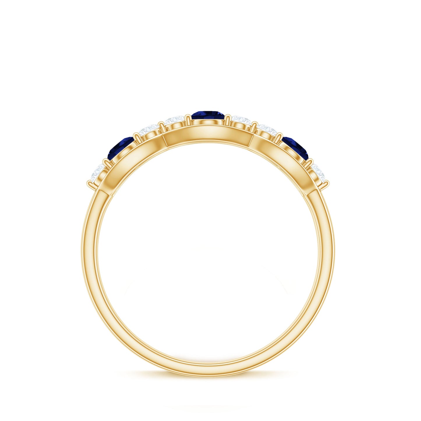 Certified Lab Grown Blue Sapphire Half Eternity Ring with Diamond