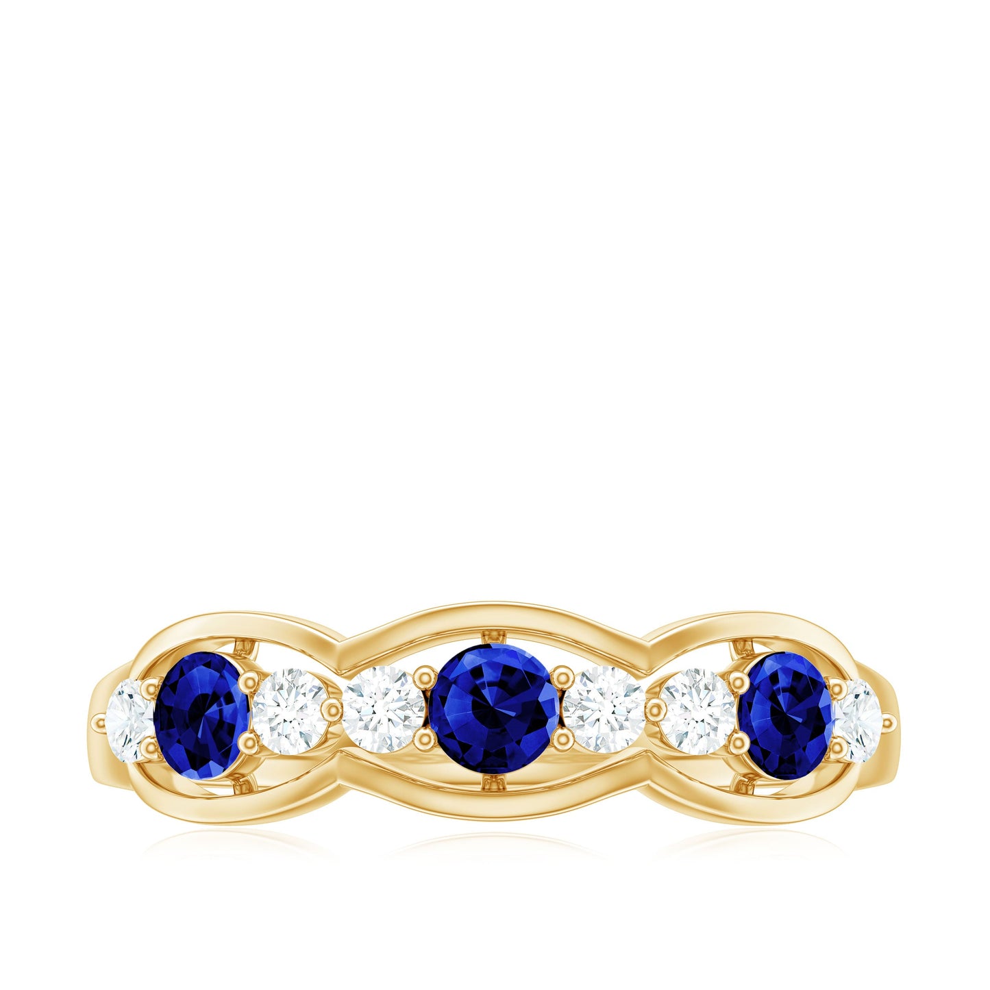 Certified Lab Grown Blue Sapphire Half Eternity Ring with Diamond
