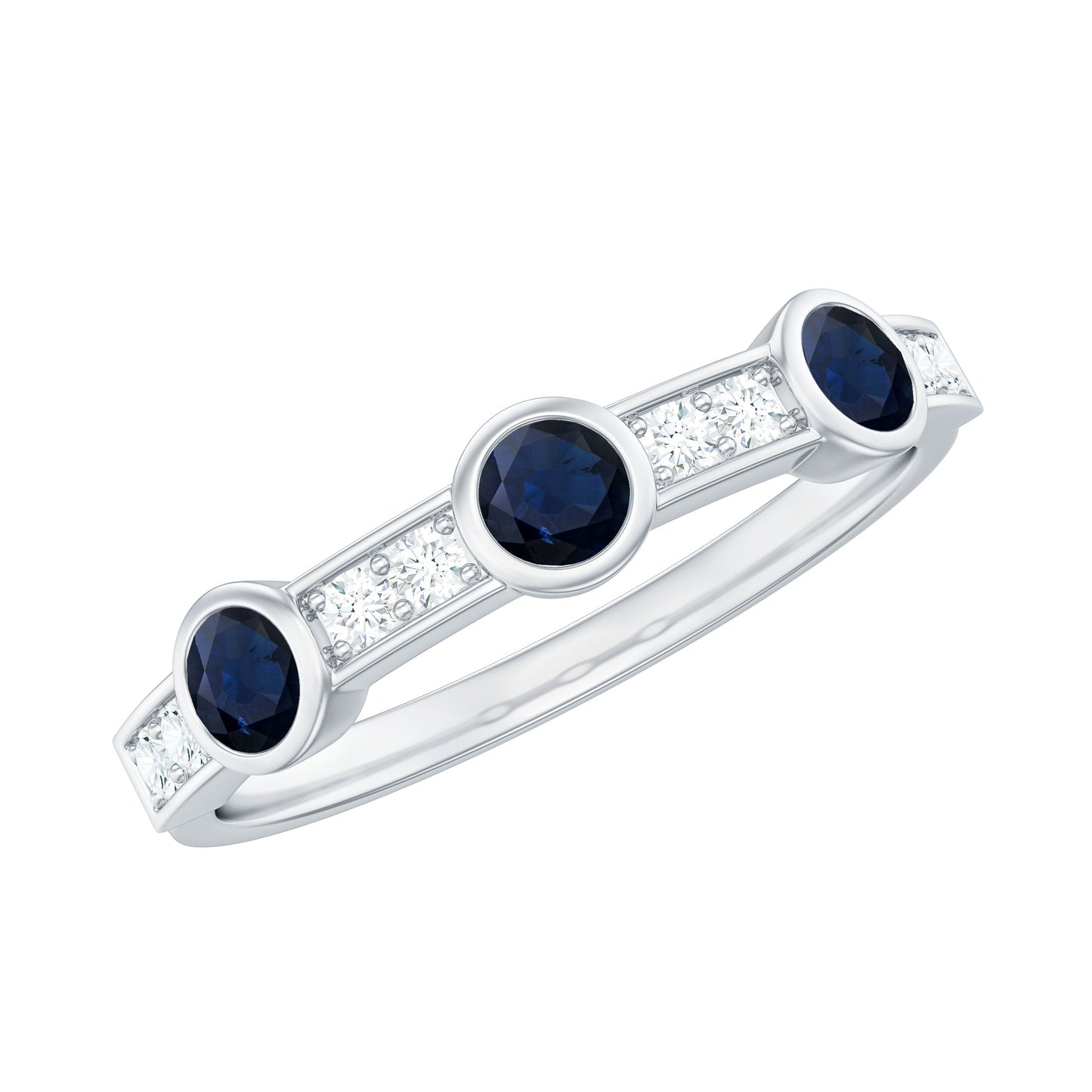 Natural Blue Sapphire Half Eternity Ring with Diamond for Women