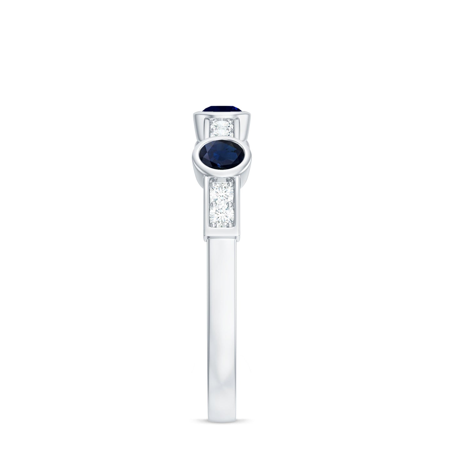 Natural Blue Sapphire Half Eternity Ring with Diamond for Women