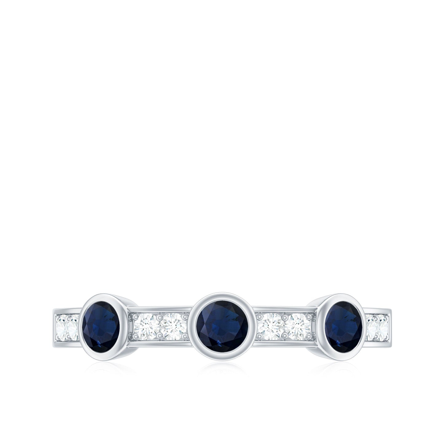 Natural Blue Sapphire Half Eternity Ring with Diamond for Women