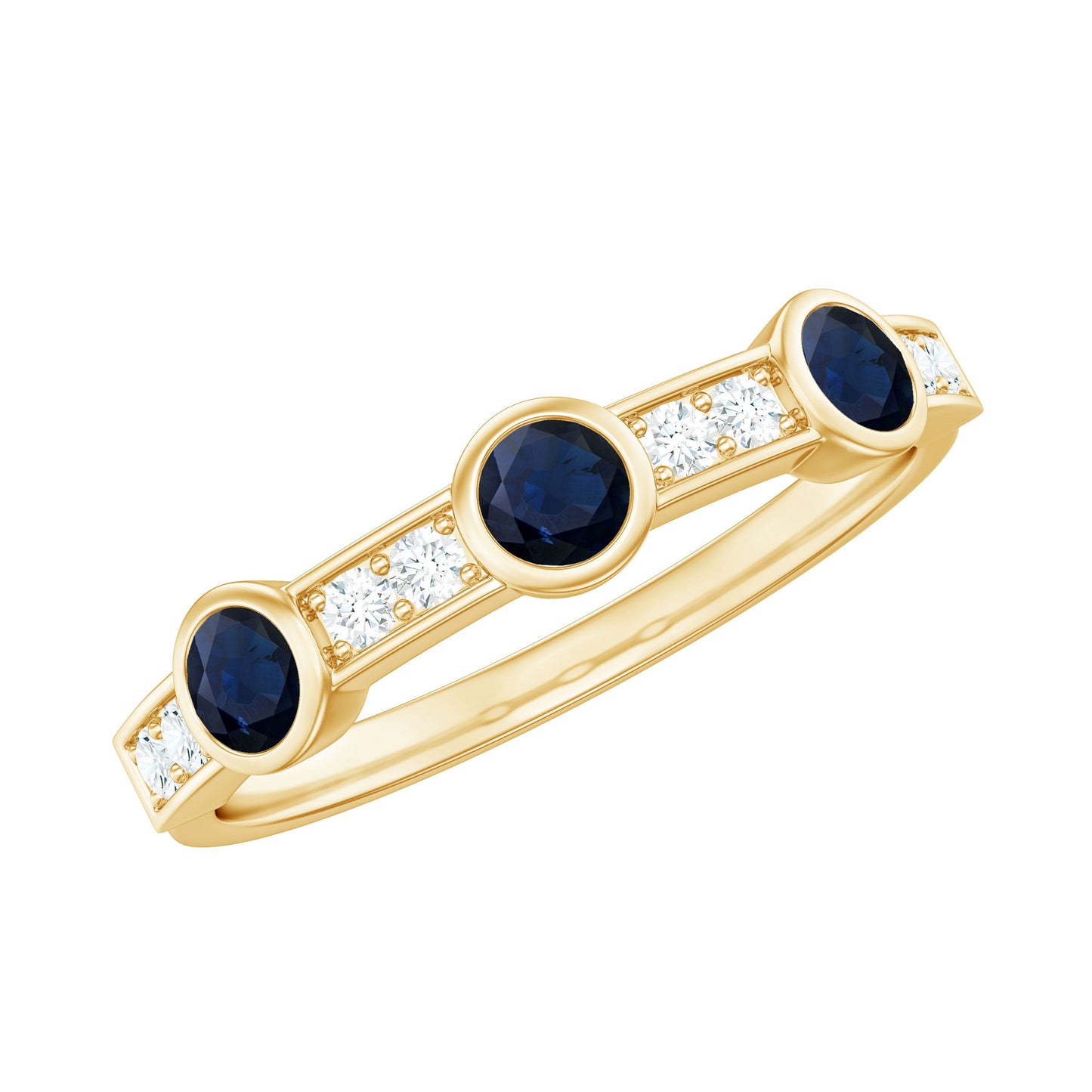 Natural Blue Sapphire Half Eternity Ring with Diamond for Women