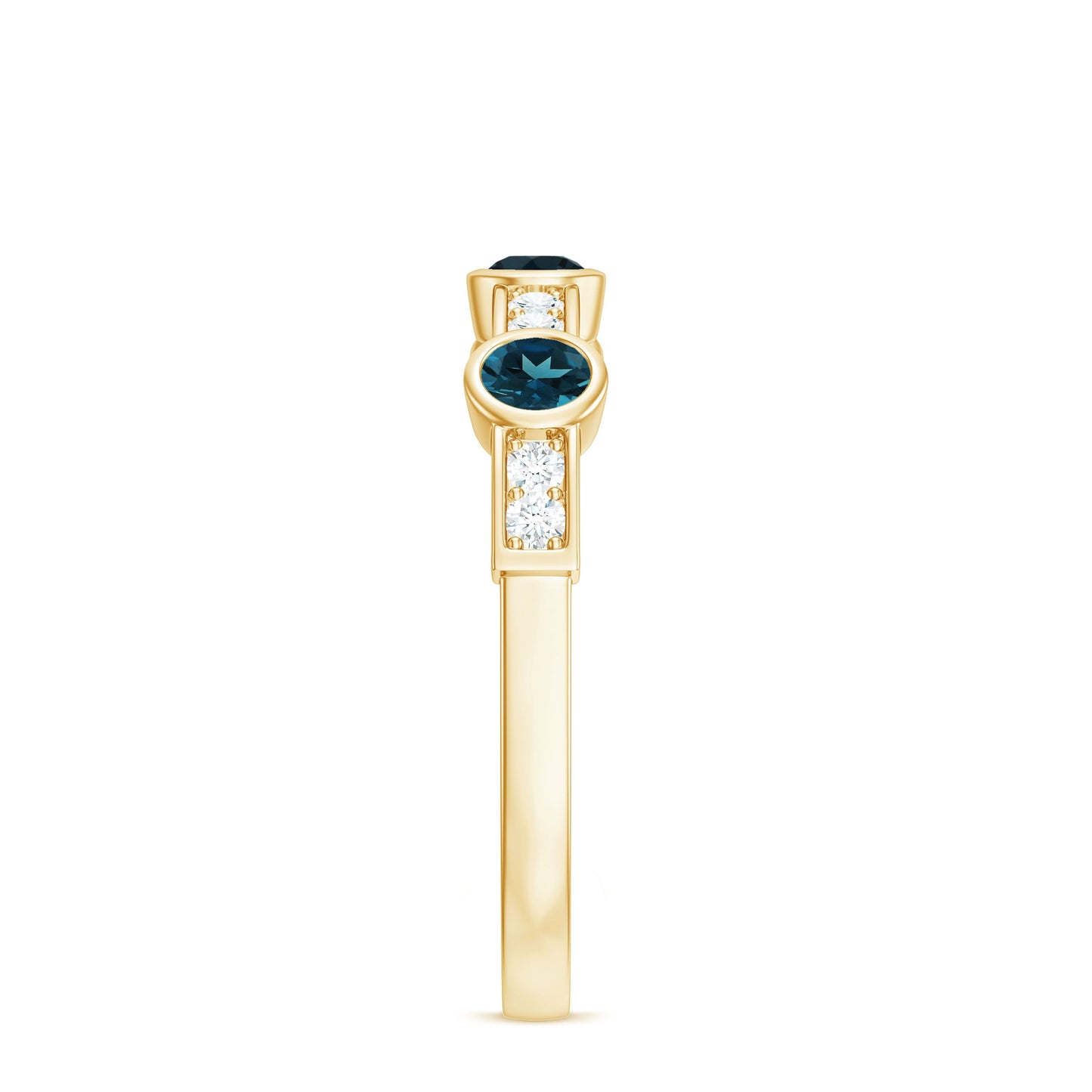 Bezel Set London Blue Topaz Half Eternity Band with Diamond