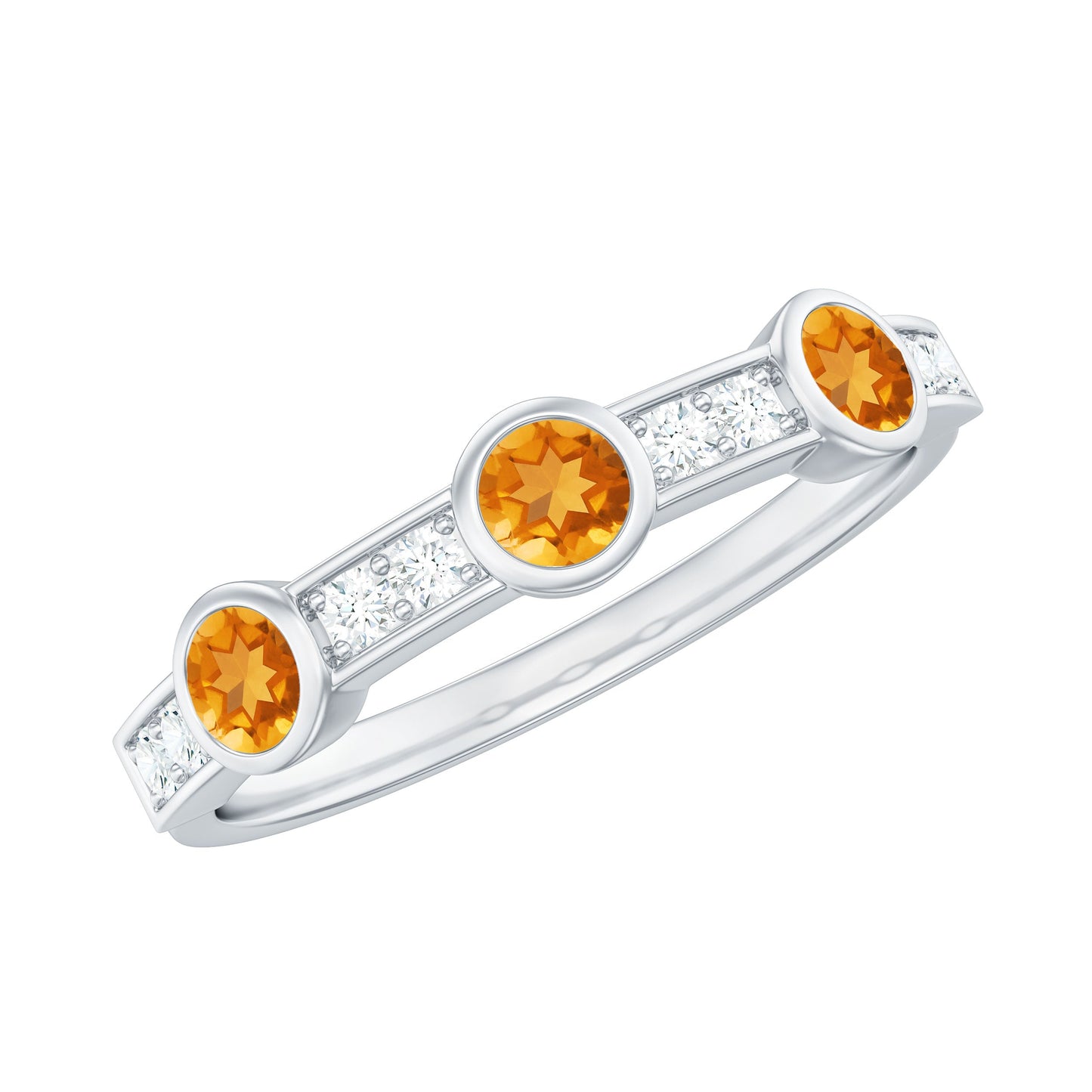Real Citrine Diamond Half Eternity Wedding Band in Bezel Setting