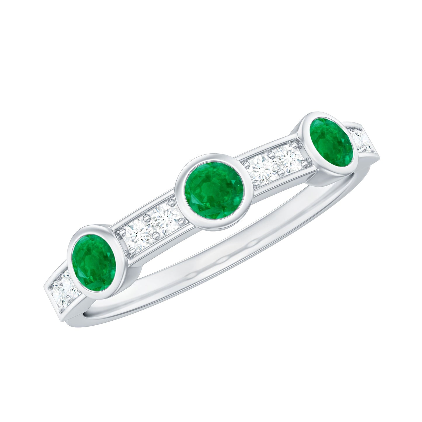 Certified Real Emerald Half Eternity Ring with Diamond
