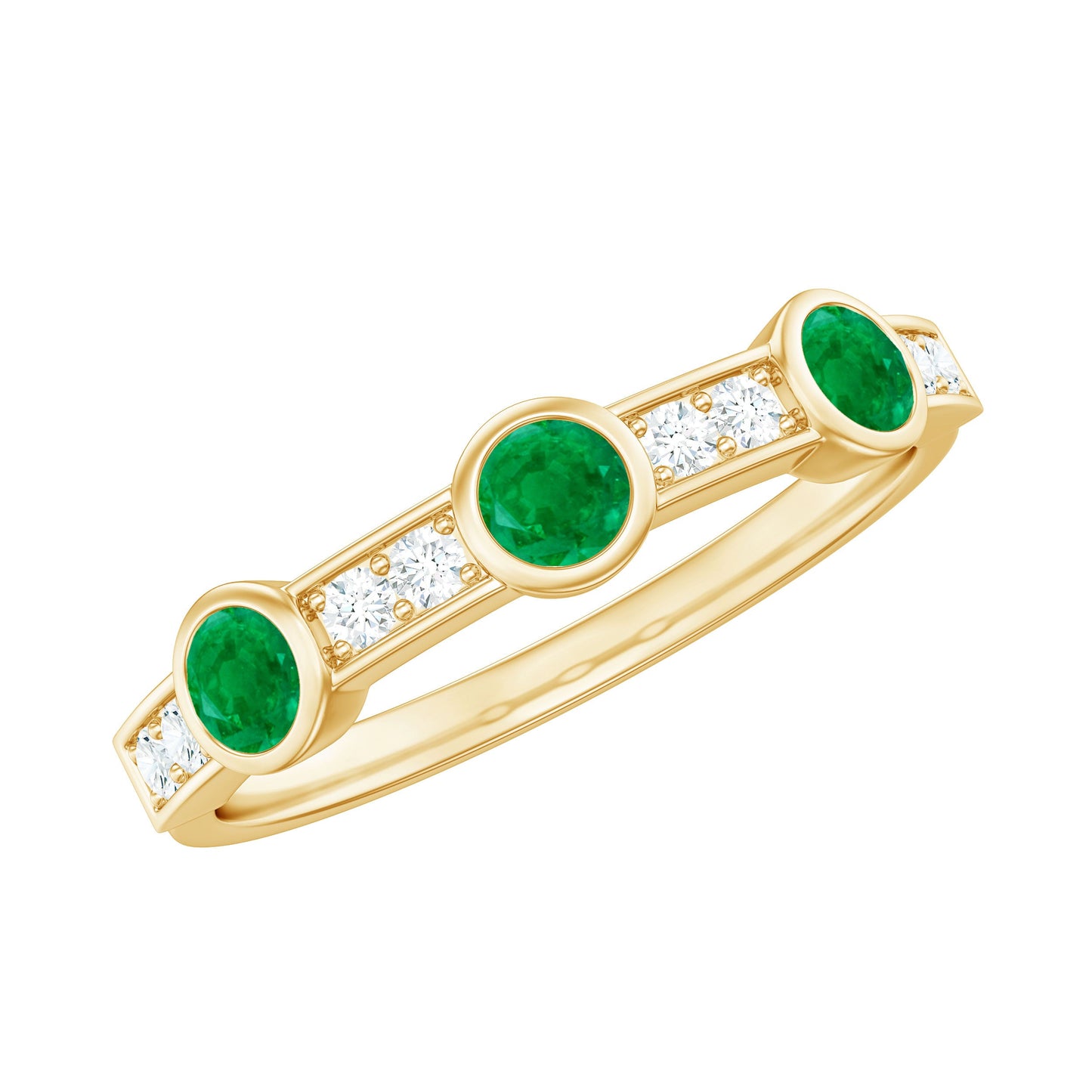 Certified Real Emerald Half Eternity Ring with Diamond