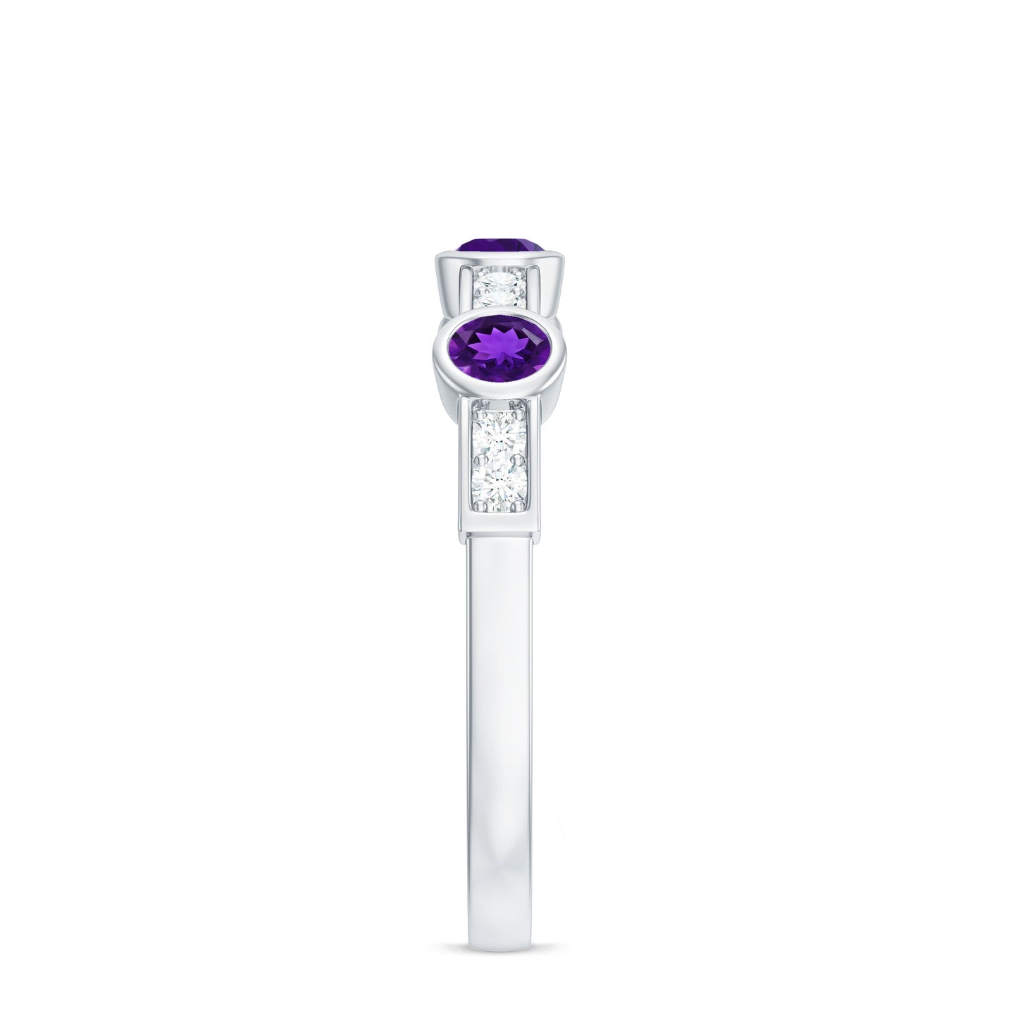 Genuine Amethyst Diamond Half Eternity Ring in Bezel Set