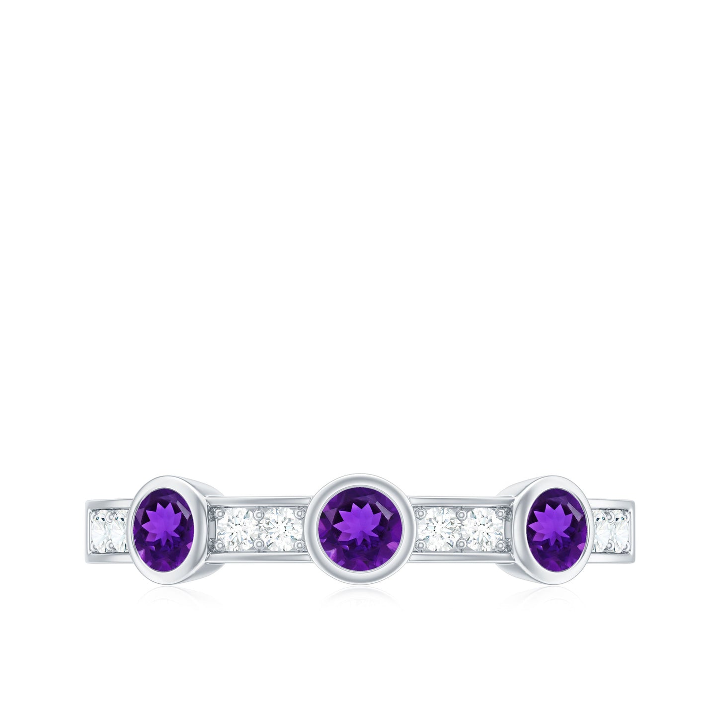 Genuine Amethyst Diamond Half Eternity Ring in Bezel Set