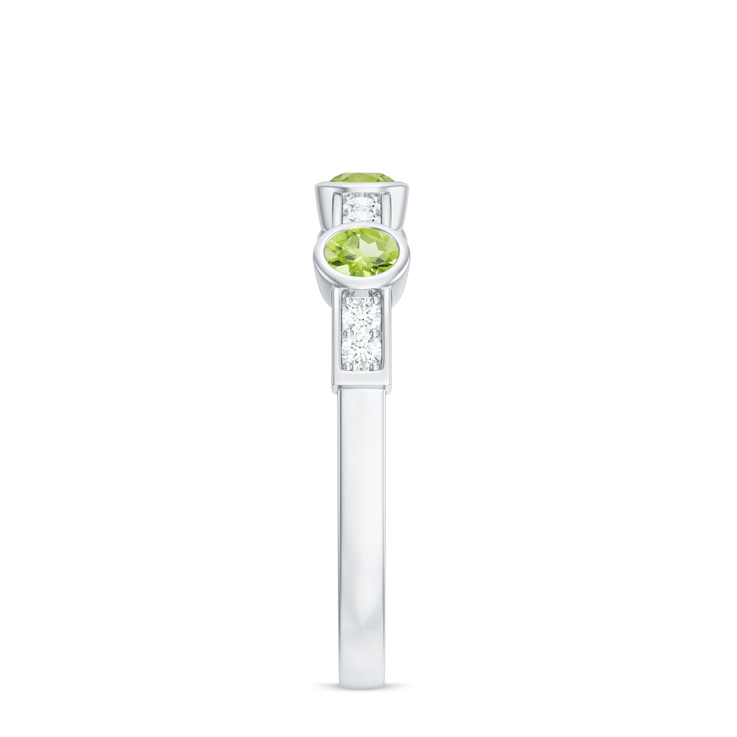 Natural Bezel Set Peridot Half Eternity Ring with Diamond