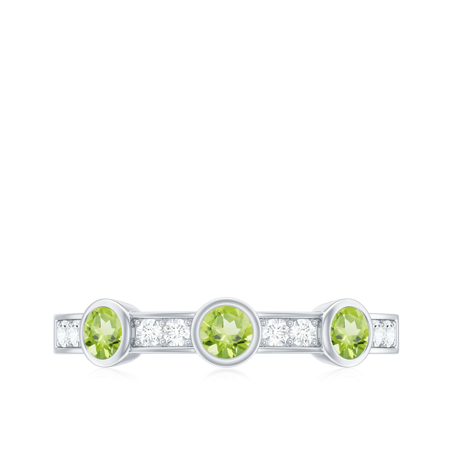 Natural Bezel Set Peridot Half Eternity Ring with Diamond