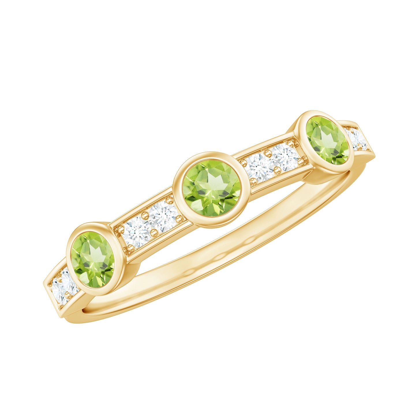 Natural Bezel Set Peridot Half Eternity Ring with Diamond