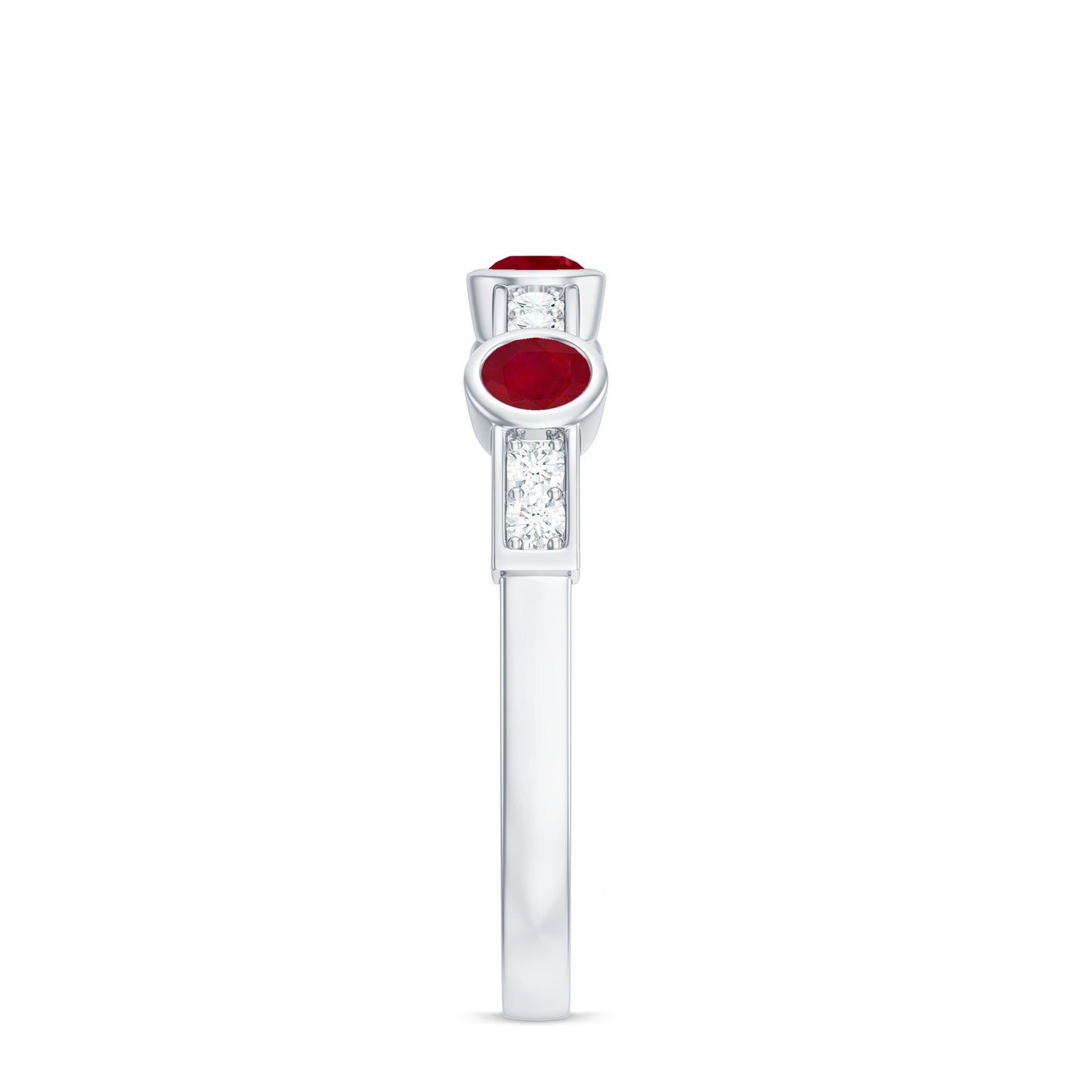 Natural Bezel Set Ruby Half Eternity Ring with Diamond