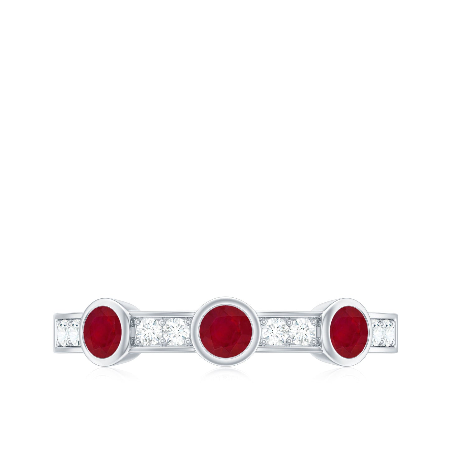 Natural Bezel Set Ruby Half Eternity Ring with Diamond