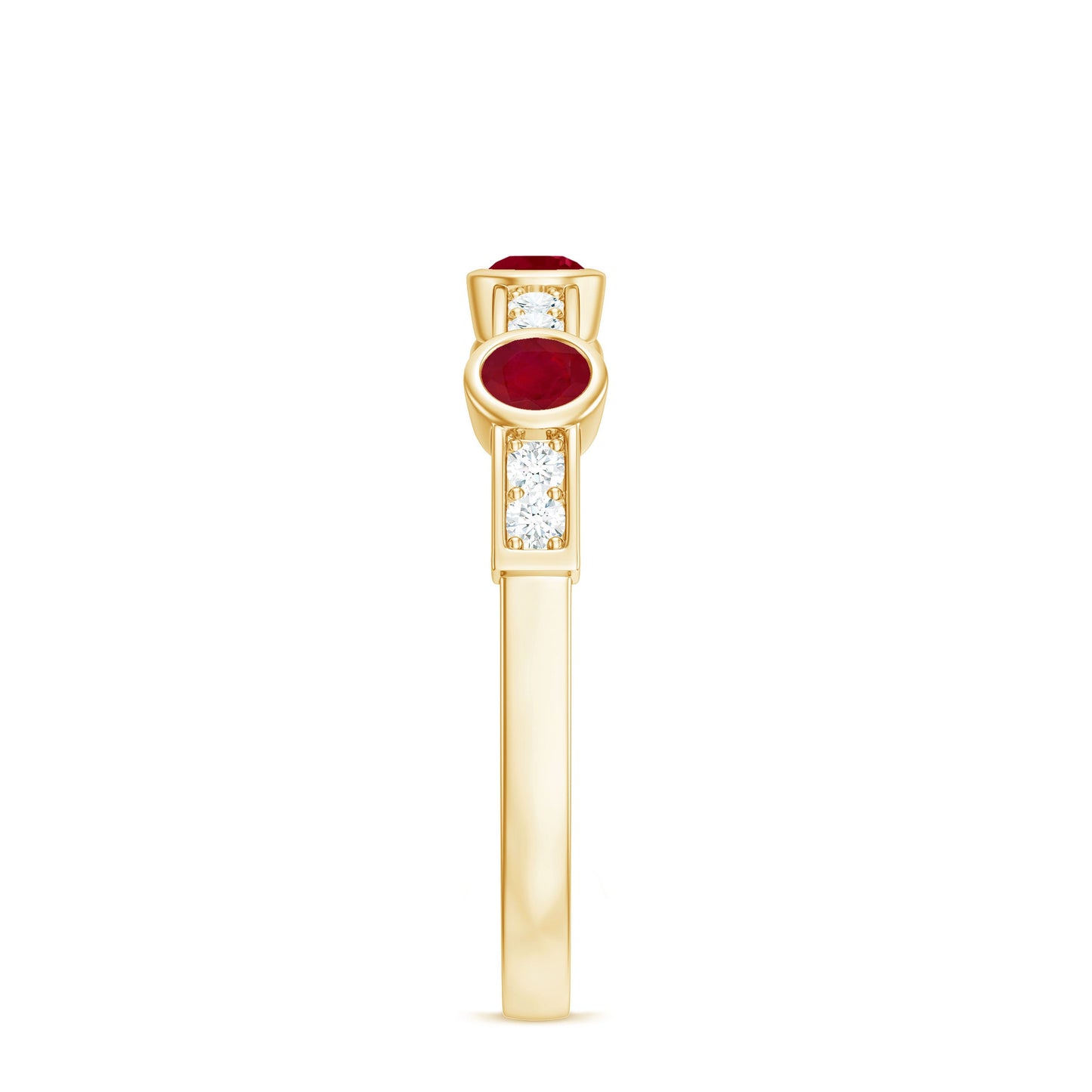 Natural Bezel Set Ruby Half Eternity Ring with Diamond