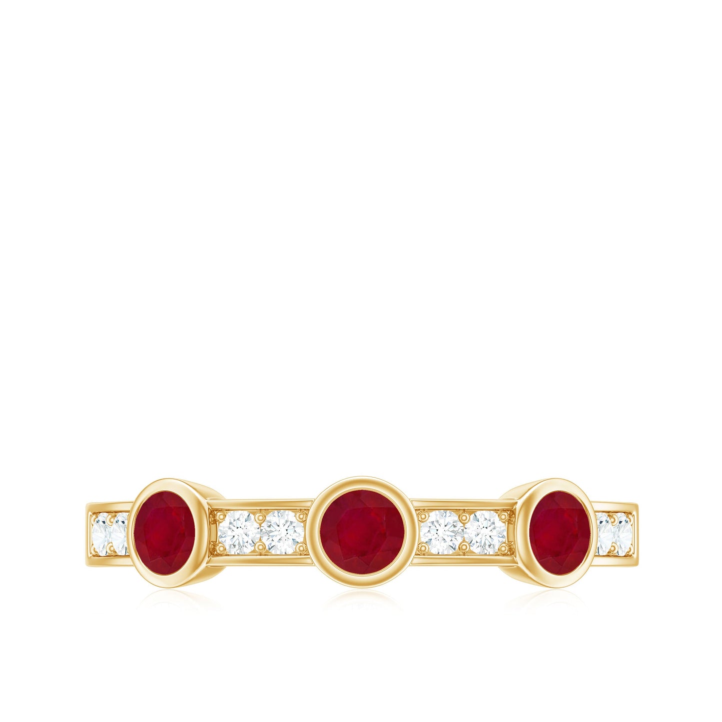 Natural Bezel Set Ruby Half Eternity Ring with Diamond