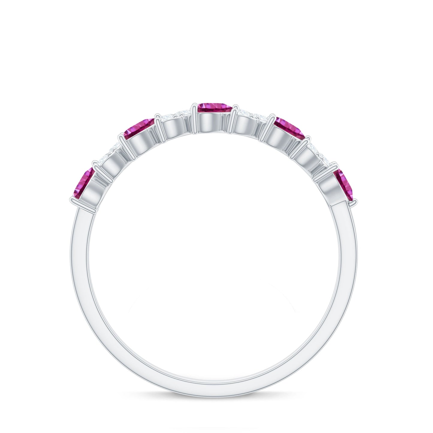 Heart Shape Half Eternity Ring with Pink Tourmaline and Diamond