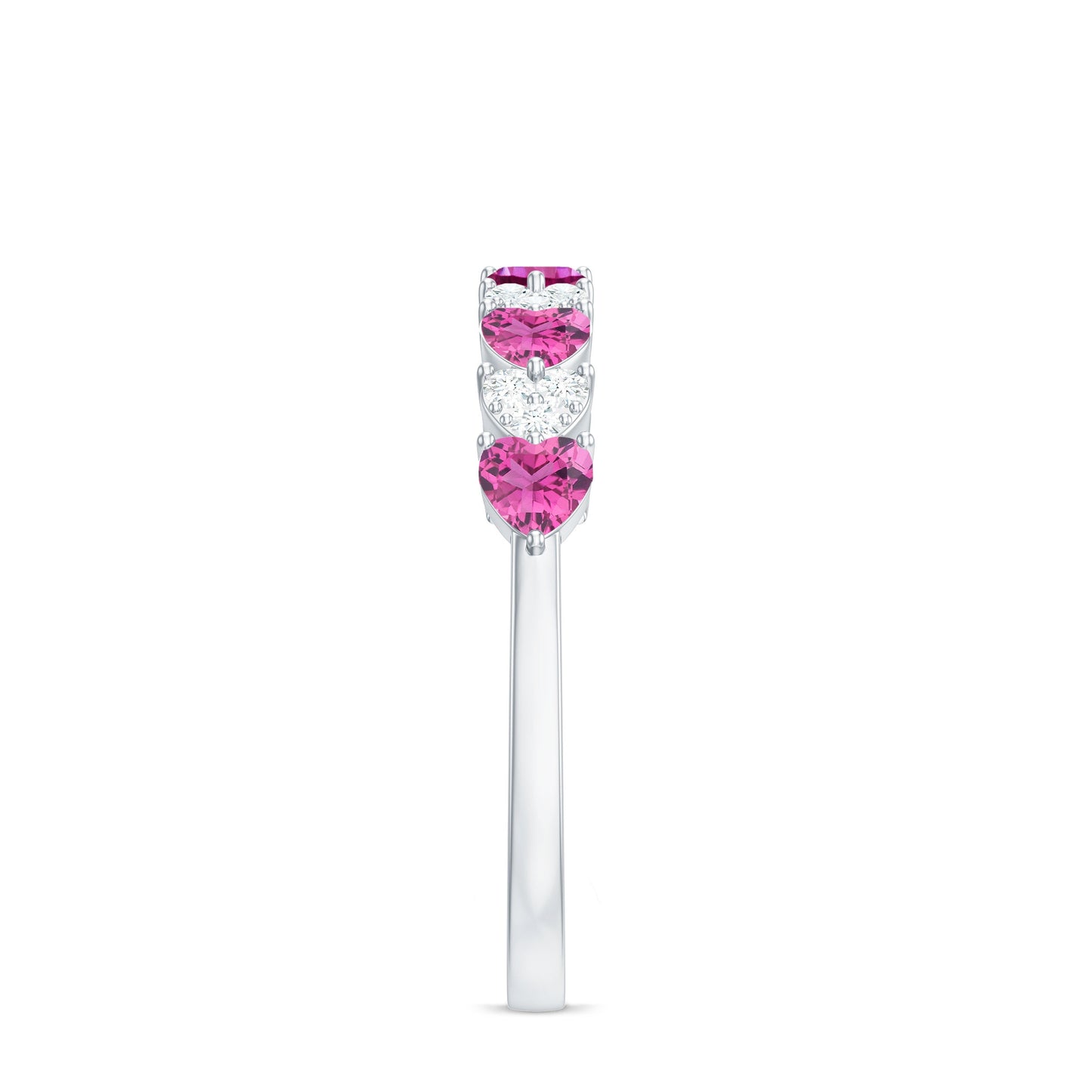 Heart Shape Half Eternity Ring with Pink Tourmaline and Diamond