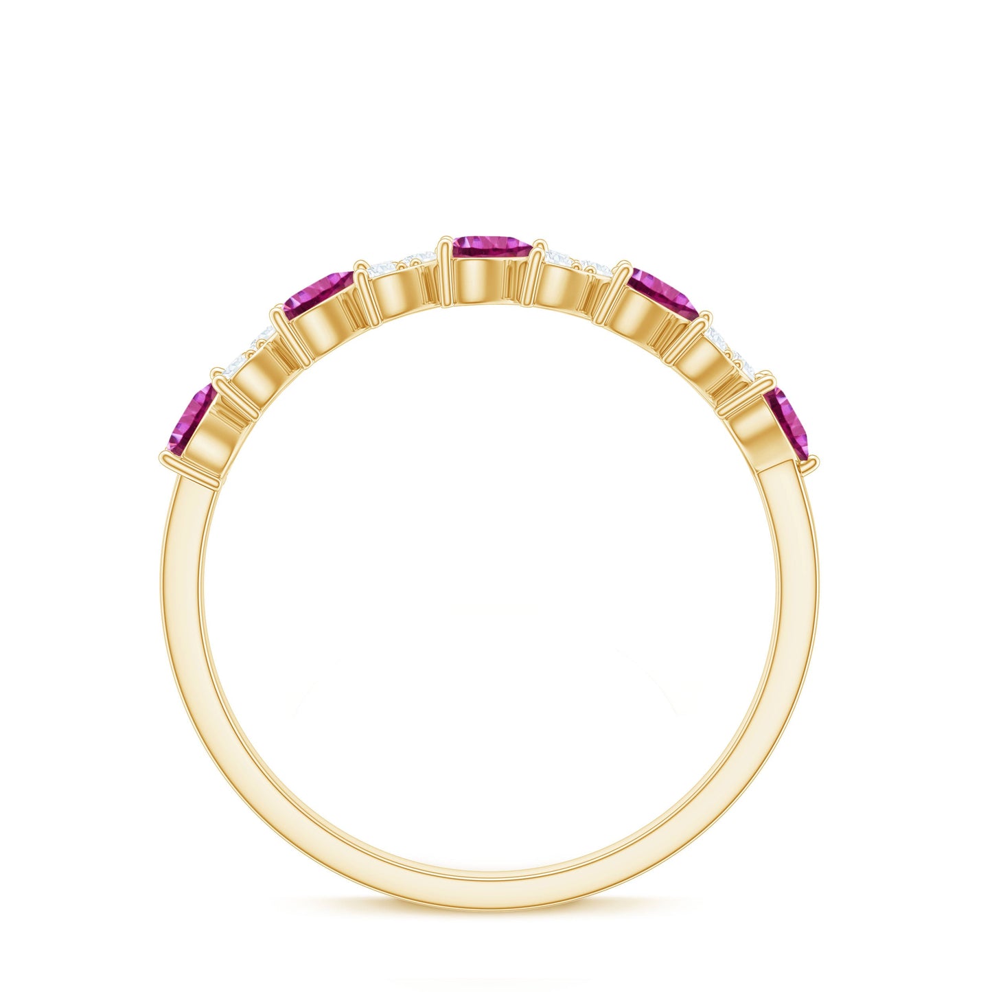 Heart Shape Half Eternity Ring with Pink Tourmaline and Diamond