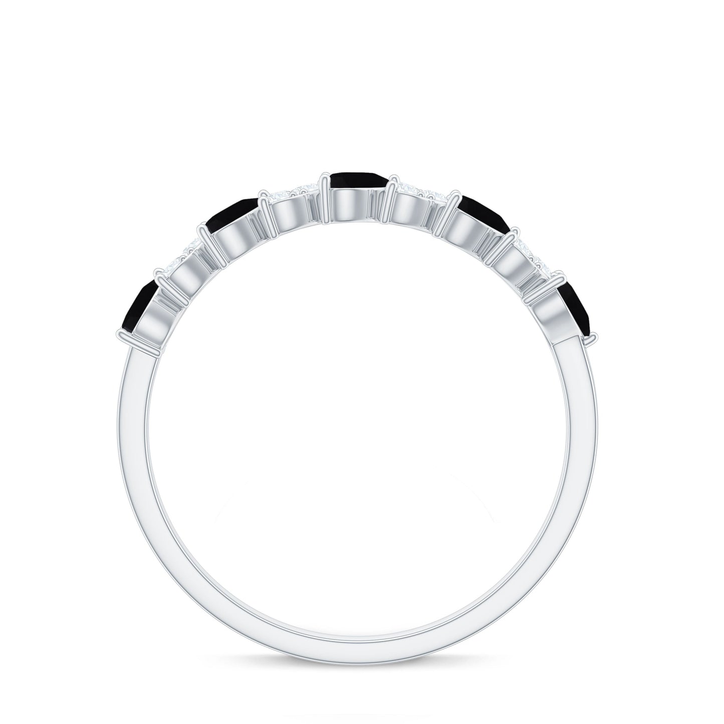 Heart Shaped Black Onyx and Diamond Half Eternity Ring