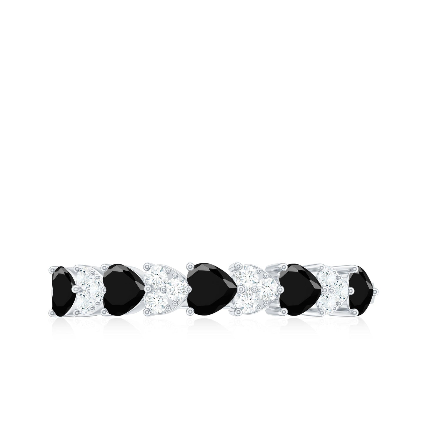 Heart Shaped Black Onyx and Diamond Half Eternity Ring