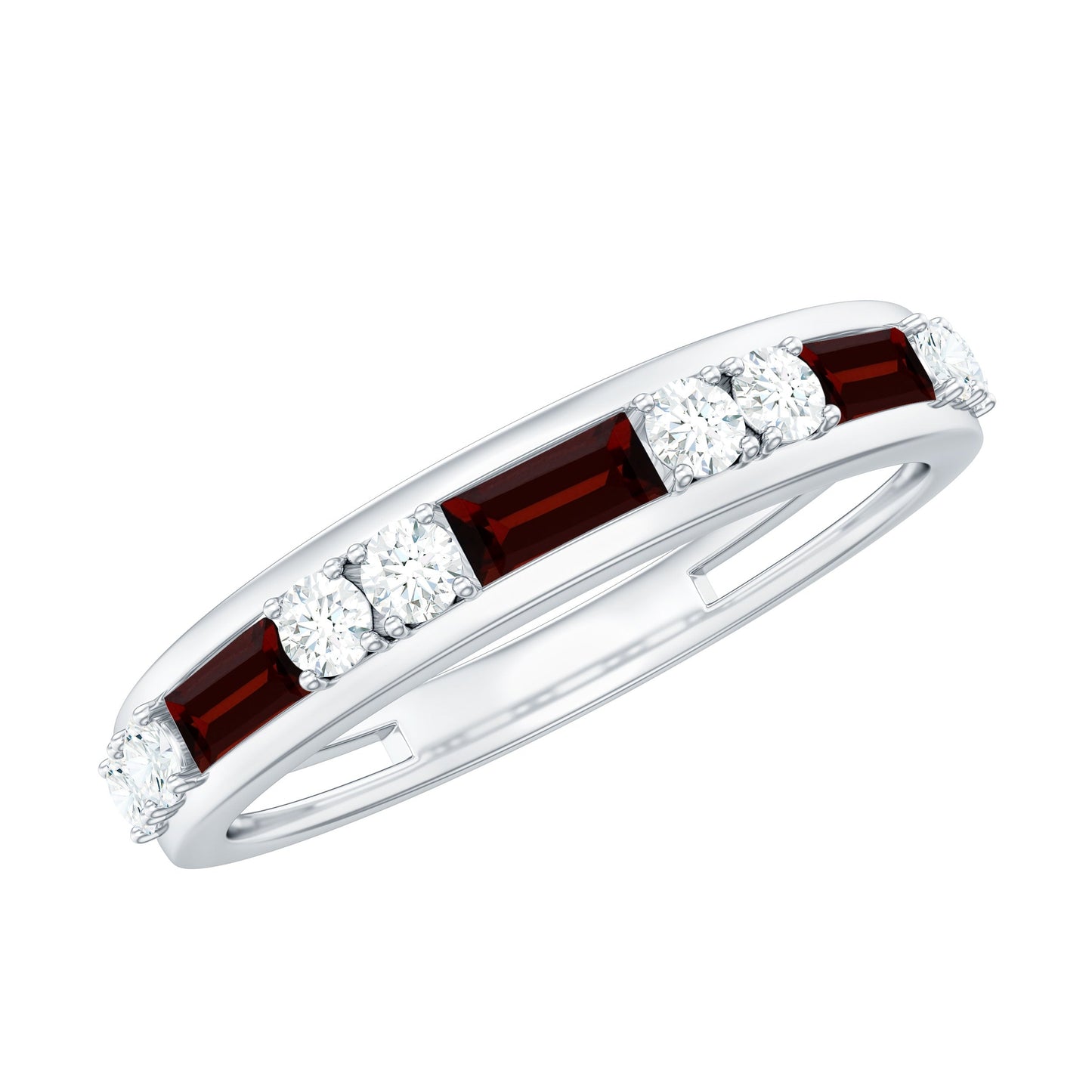 Genuine Baguette Garnet Half Eternity Band with Diamond