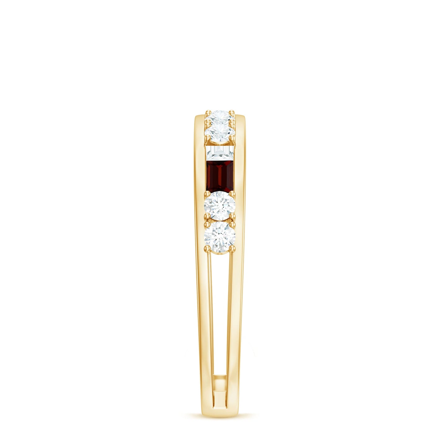 Genuine Baguette Garnet Half Eternity Band with Diamond
