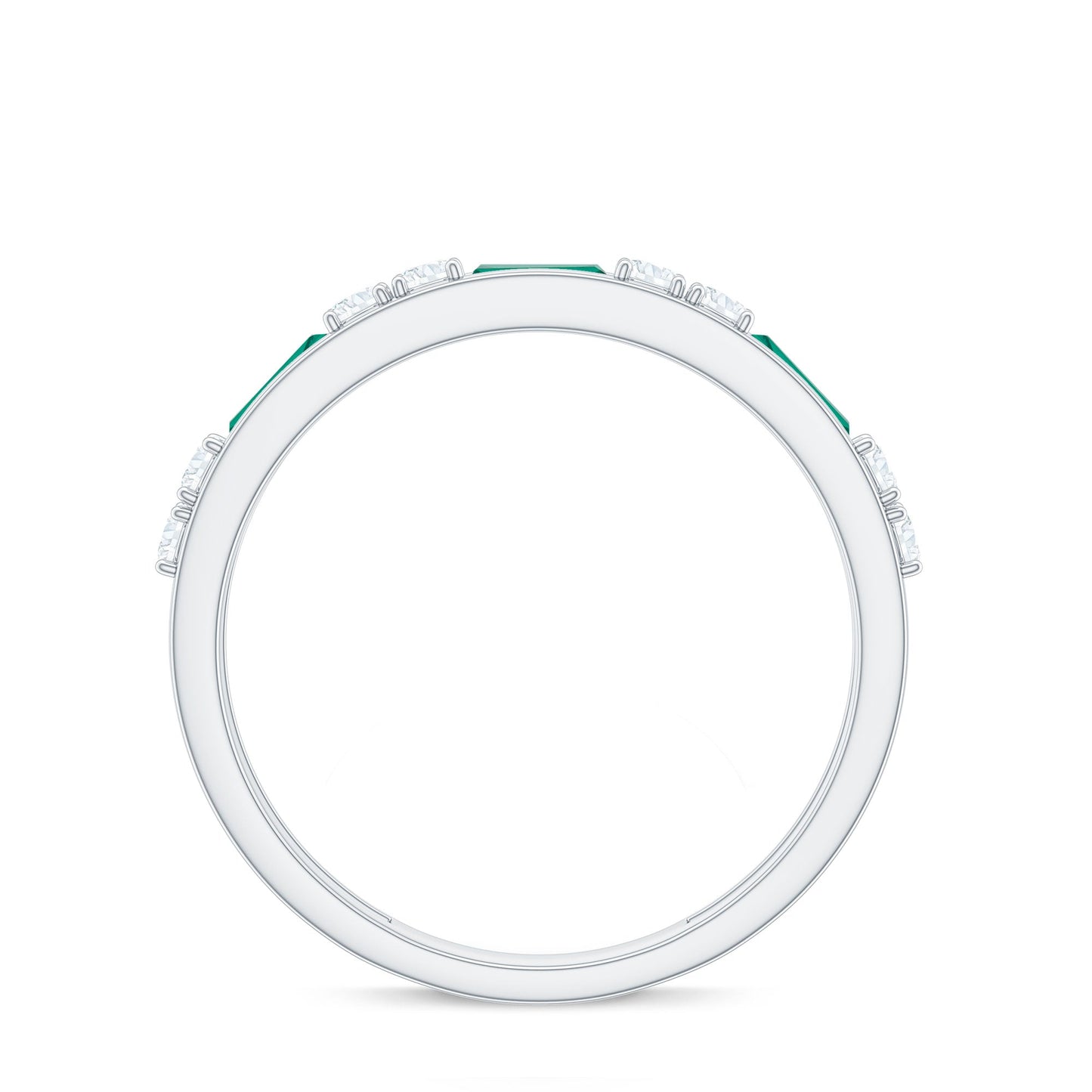Minimal Baguette Lab Grown Emerald Half Eternity Ring with Diamond