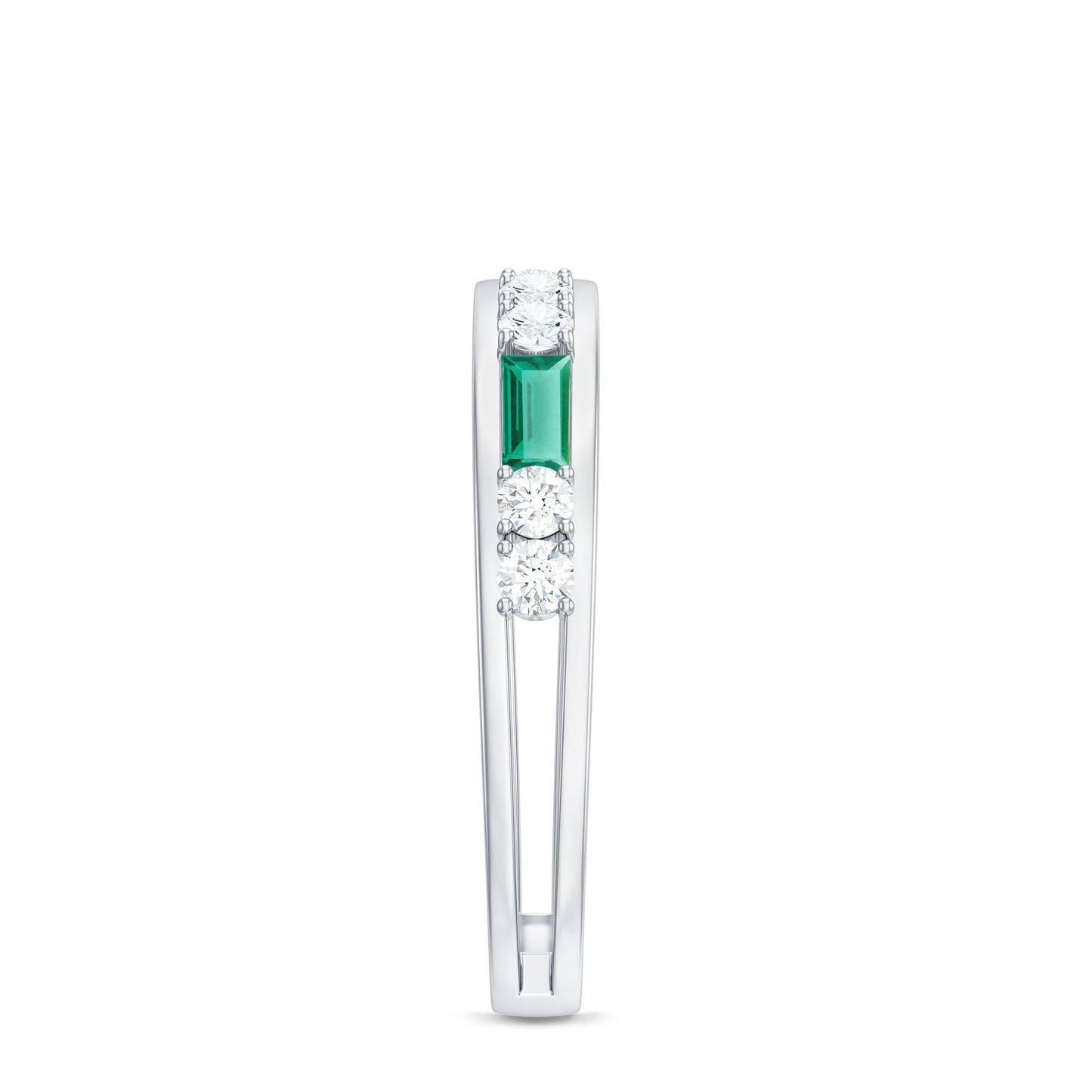 Minimal Baguette Lab Grown Emerald Half Eternity Ring with Diamond