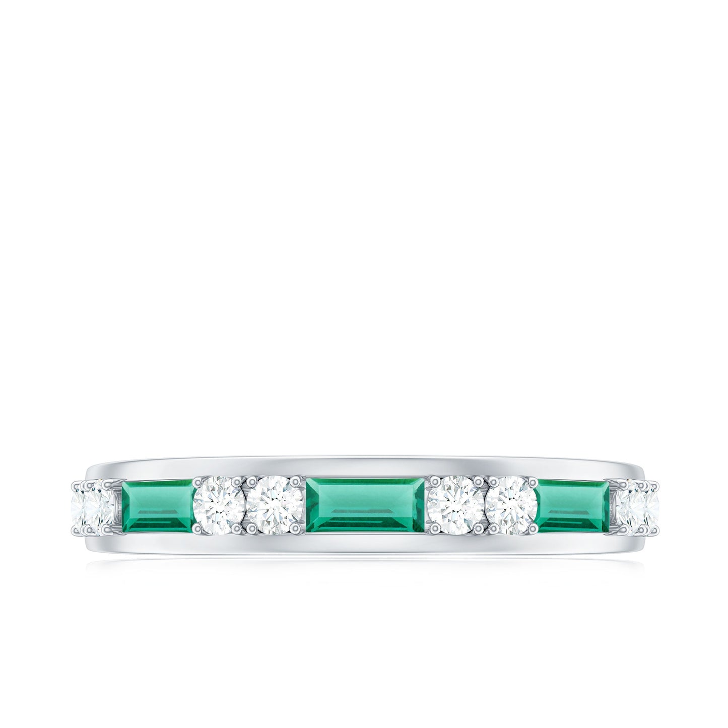 Minimal Baguette Lab Grown Emerald Half Eternity Ring with Diamond