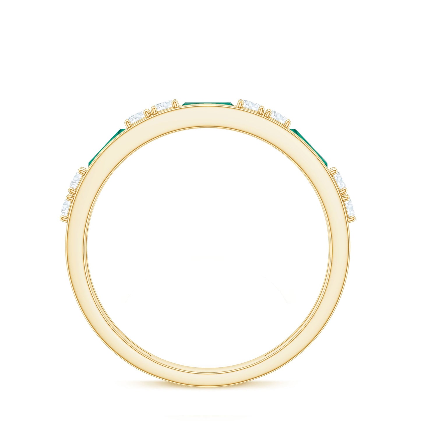 Minimal Baguette Lab Grown Emerald Half Eternity Ring with Diamond