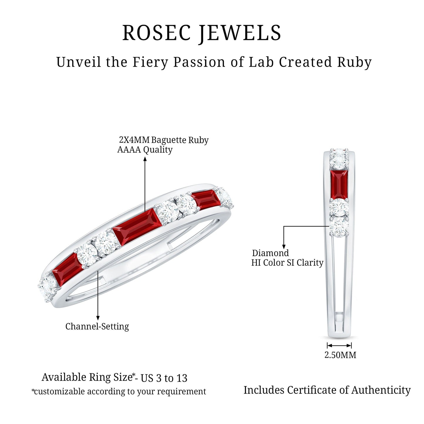 Minimal Created Ruby and Diamond Half Eternity Band Ring