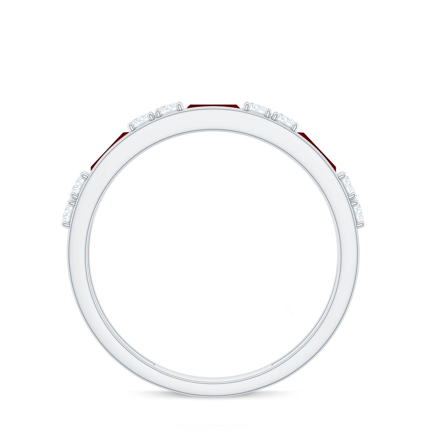 Minimal Created Ruby and Diamond Half Eternity Band Ring