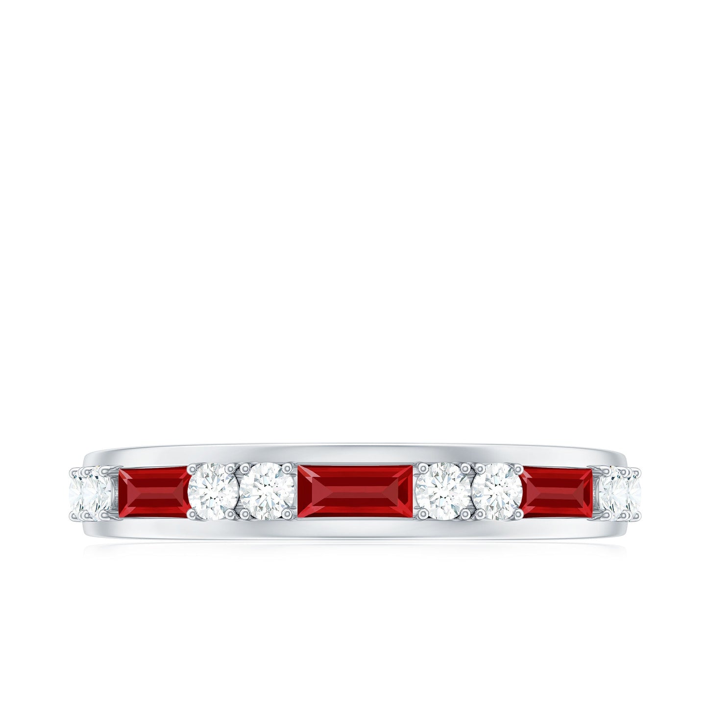 Minimal Created Ruby and Diamond Half Eternity Band Ring