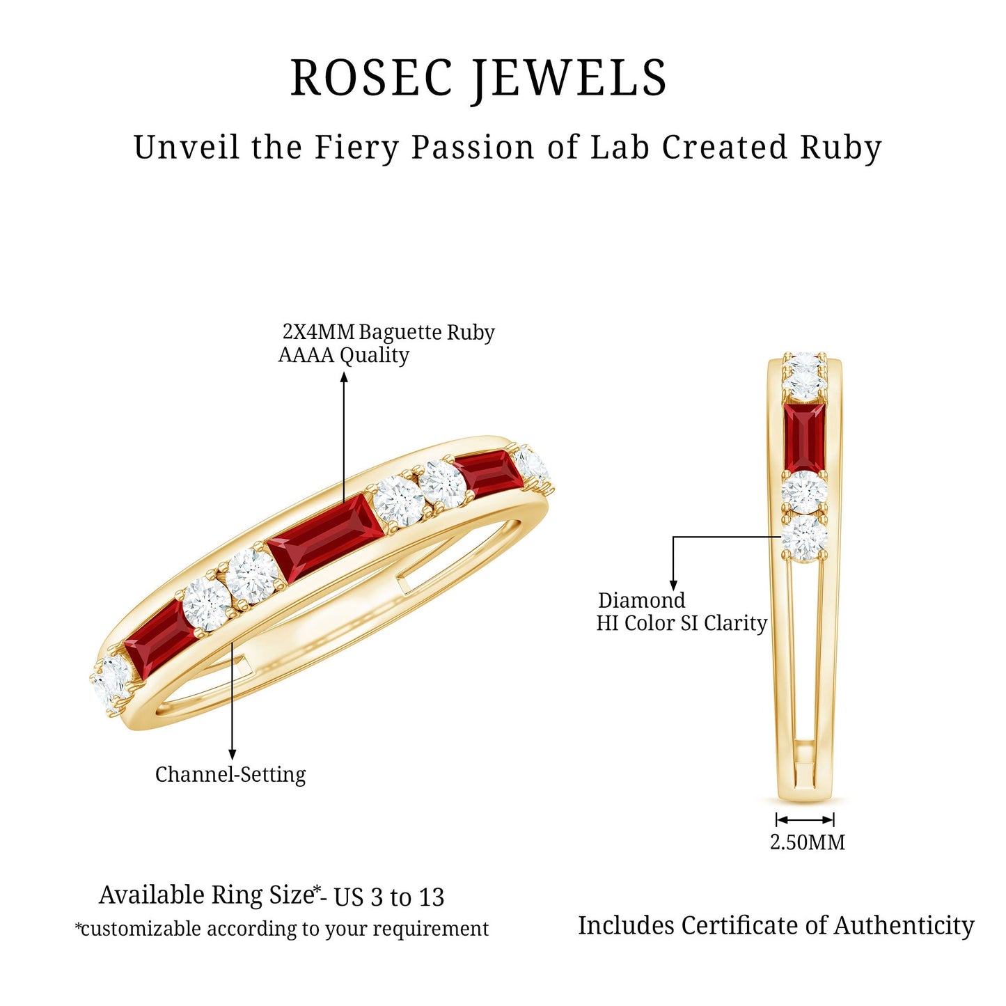 Minimal Created Ruby and Diamond Half Eternity Band Ring